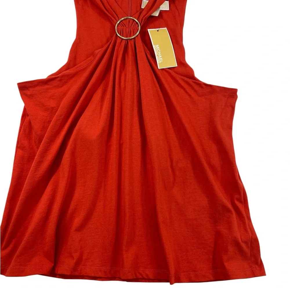 Michael Kors Crimson Halter Top with Gold Circle Detail Shirt Tunic Size Large